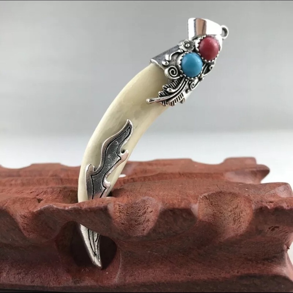 Hog tusk pendant Navajo jewelry 925 sterling